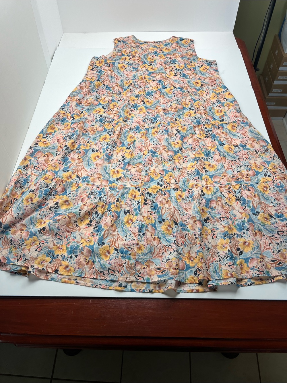 J. Jill Sleeveless Floral Tiered Maxi Dress 100% Cotton Womens Size 2X Pockets - Picture 10 of 10